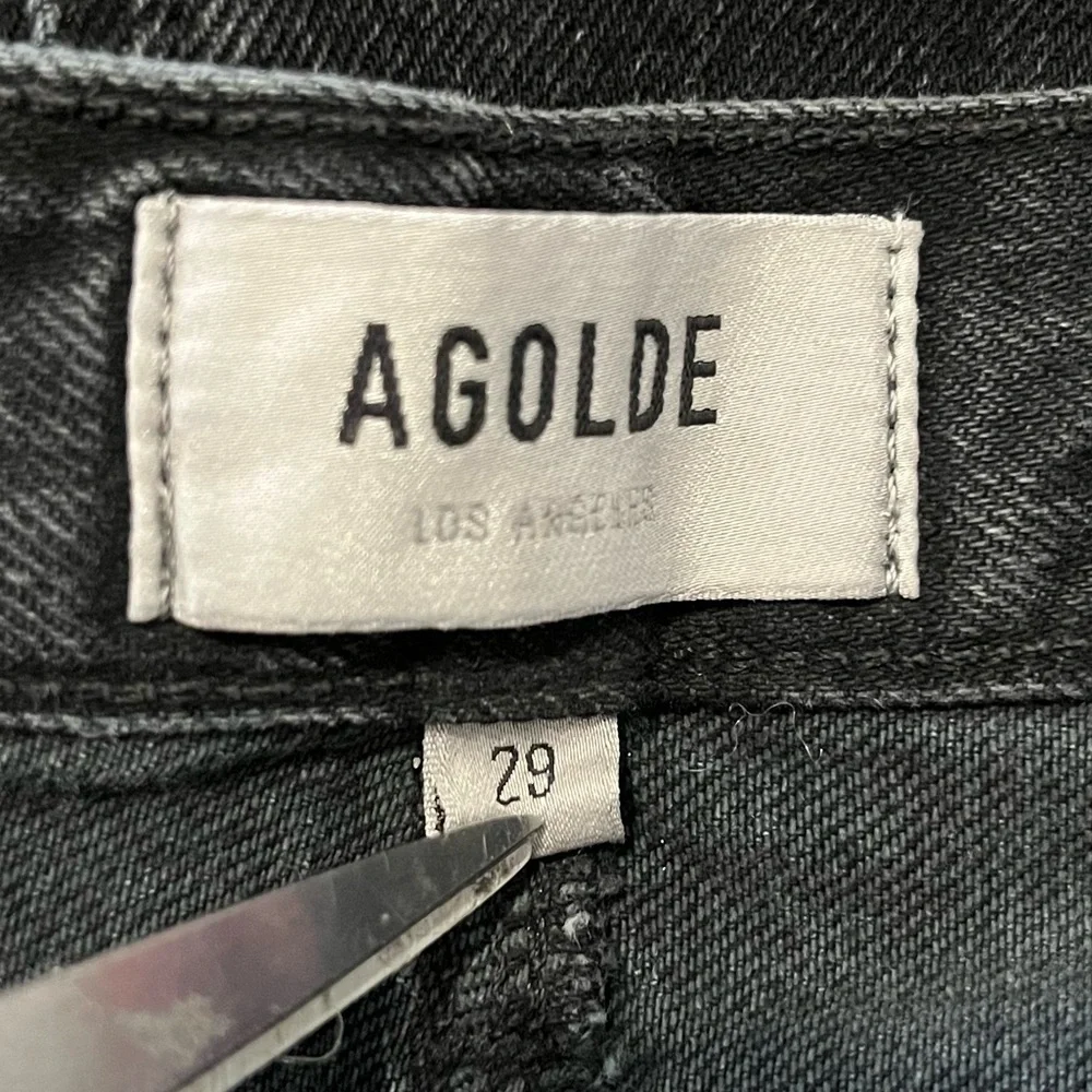 Agolde Leif Front Slit Black Denim Maxi Skirt Size 29